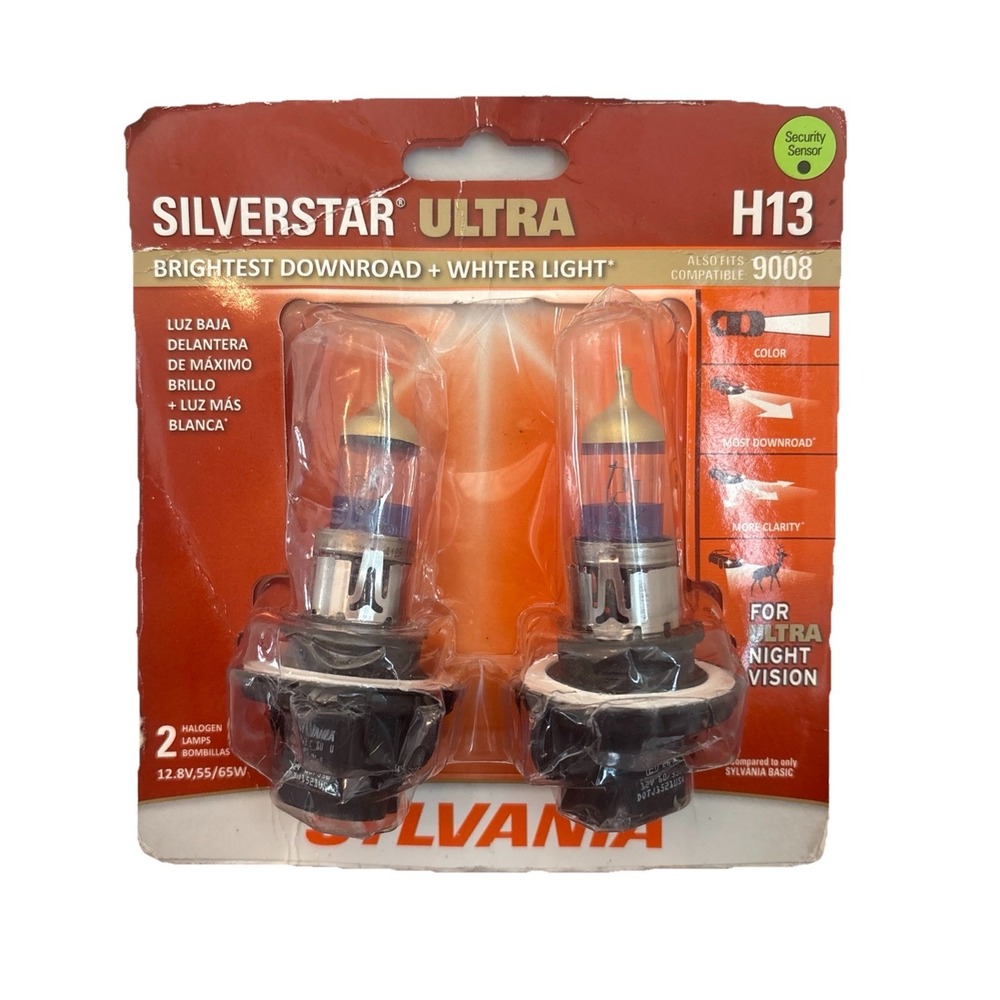 Sylvania Silverstar‎ Ultra H13 9008 65/55W Two Headlight Bulbs Pair Made in USA